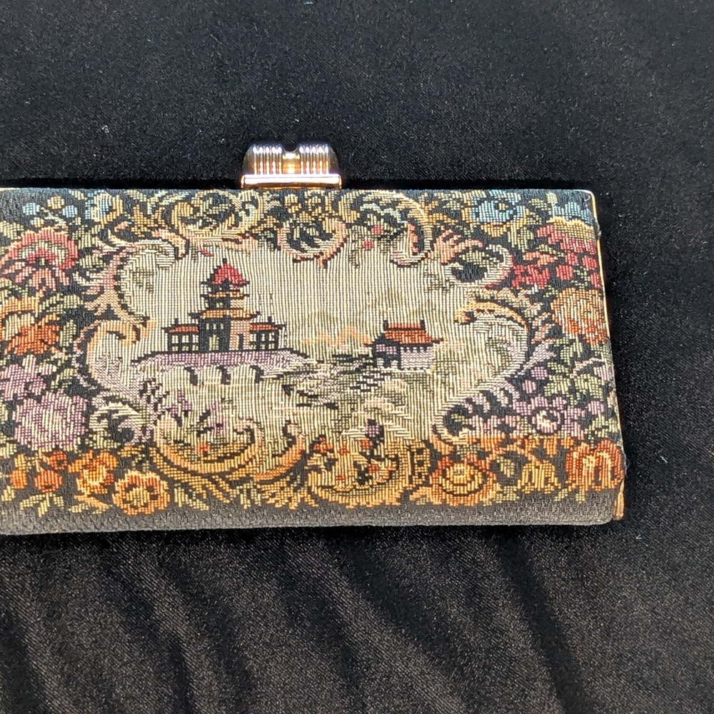 Vintage Tapestry Clutch with Scenic Design